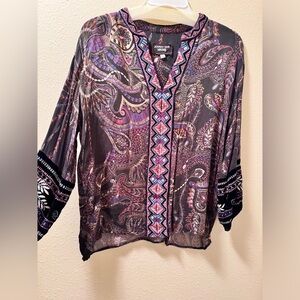 Johnny Was Blouse with Velvet Bell Sleeve